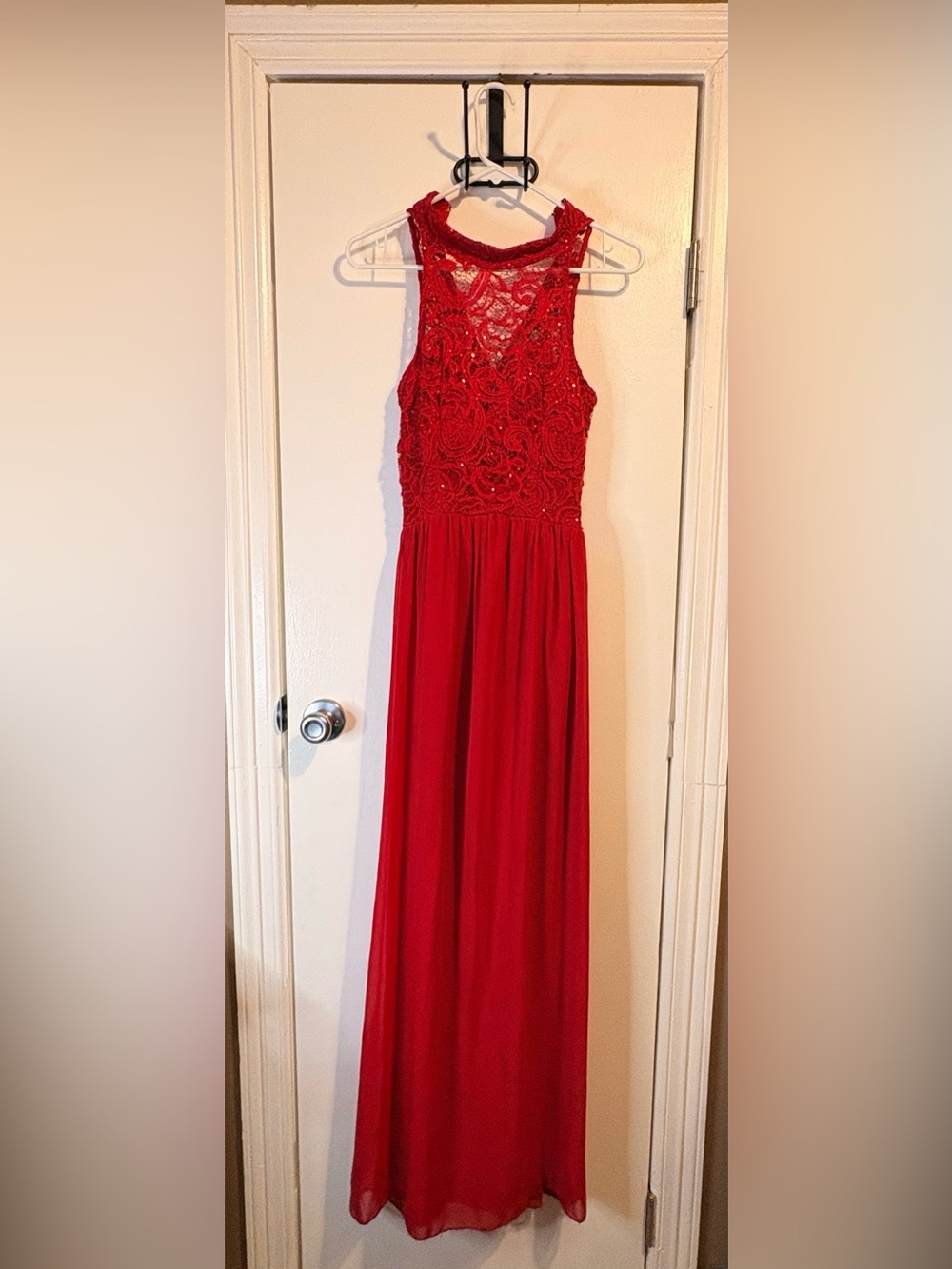 Red Lace Maxi Dress| Formal Evening Dress | Red Chiffon